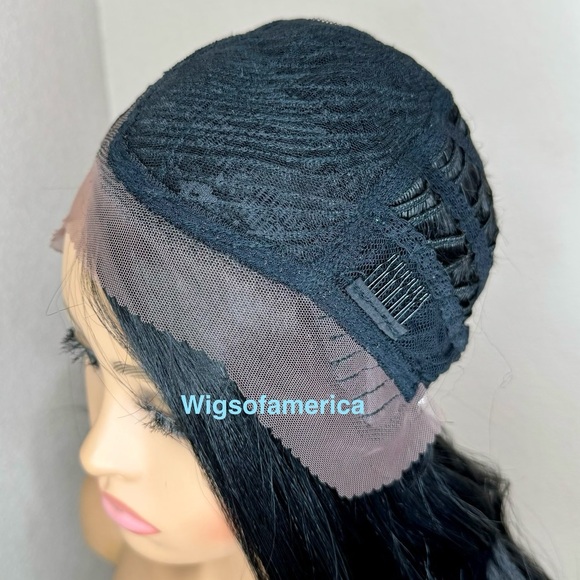 Burgundy wig  medium length lace front side part wavy layered 16 inch  Heat ok